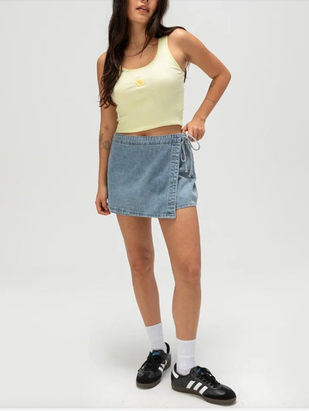 Tillys RSQ Denim Skort Side Tie Mini Size 25 Wrap Front